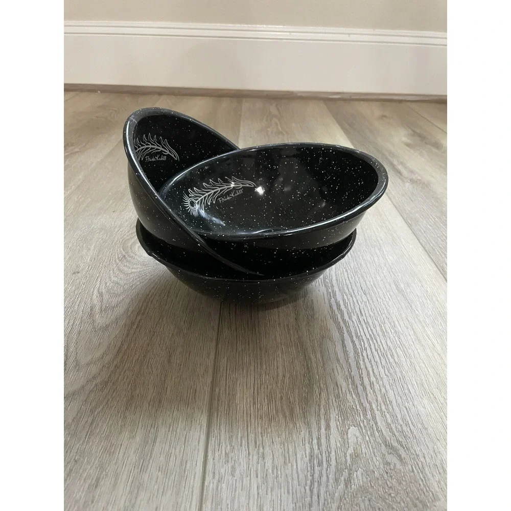 Set of 3 Frida Kahlo‎ Black and White Speckled Enamel Metal Bowls 7.75